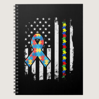 Autism Awareness Puzzle Ribbon American Flag Notebook