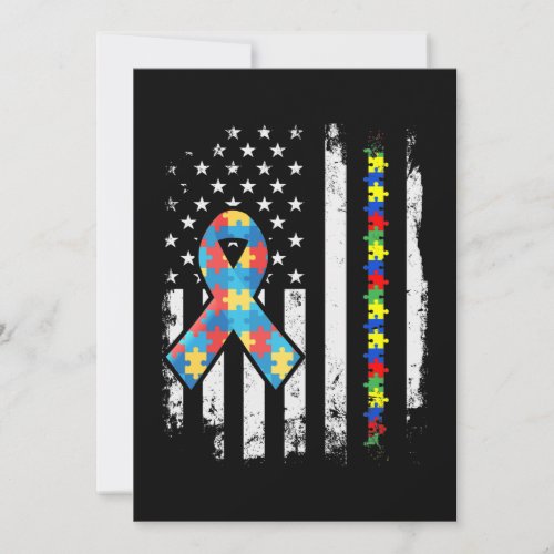 Autism Awareness Puzzle Ribbon American Flag Save The Date