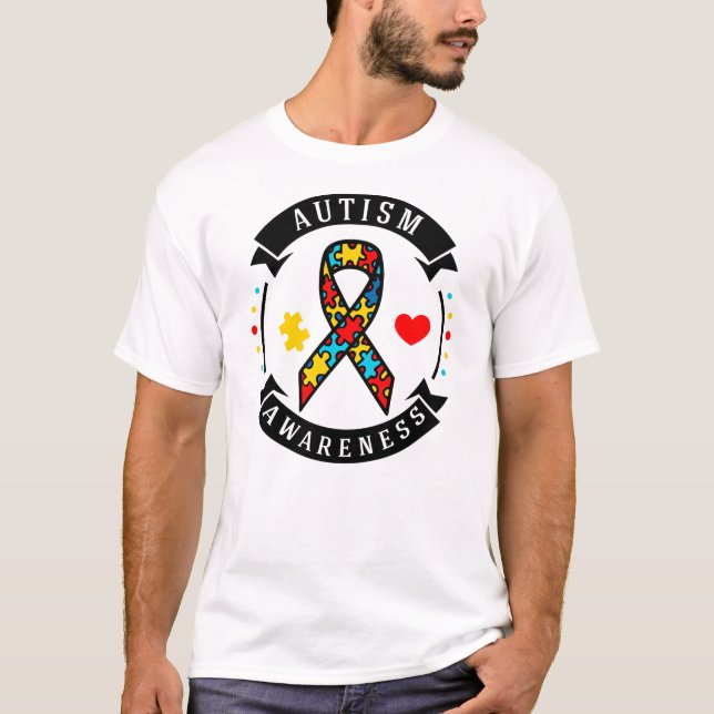 Autism Awareness Puzzle Ribbon Autism Mom T-Shirt (Front)