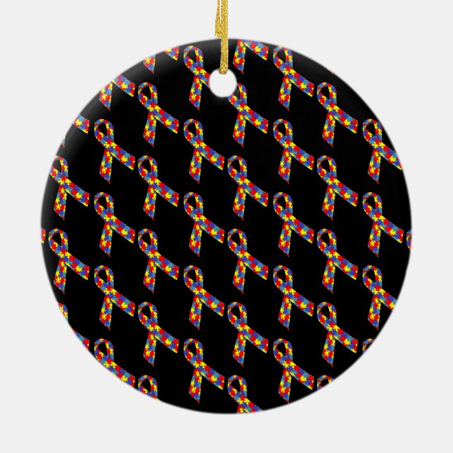 Autism Awareness Puzzle Ribbon Ceramic Ornament (Back)