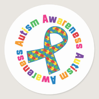 Autism Awareness Puzzle Ribbon Classic Round Sticker