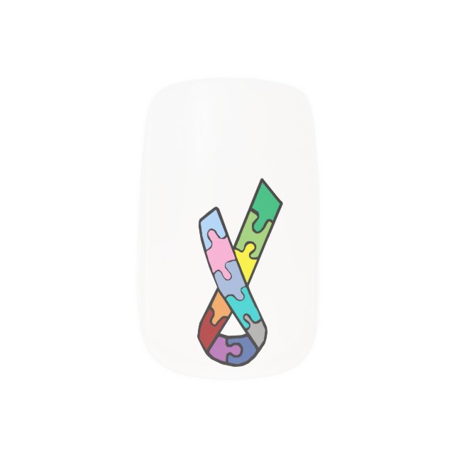 Autism Awareness puzzle ribbon Minx Nail Wraps (Right Thumb)