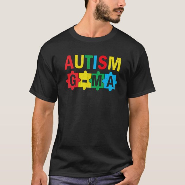 Autism Awareness Puzzle Ribbon Proud Autism G Ma T-Shirt (Front)