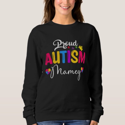 Autism Awareness Puzzle Ribbon  Proud Autism Mamey Sweatshirt