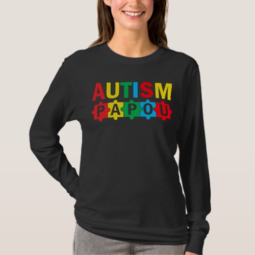 Autism Awareness Puzzle Ribbon Proud Autism Papou T_Shirt