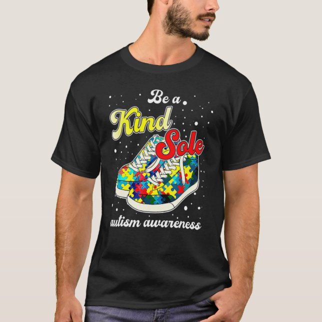 Autism Awareness Puzzle Shoes Be A Kind Sole Autis T-Shirt (Front)