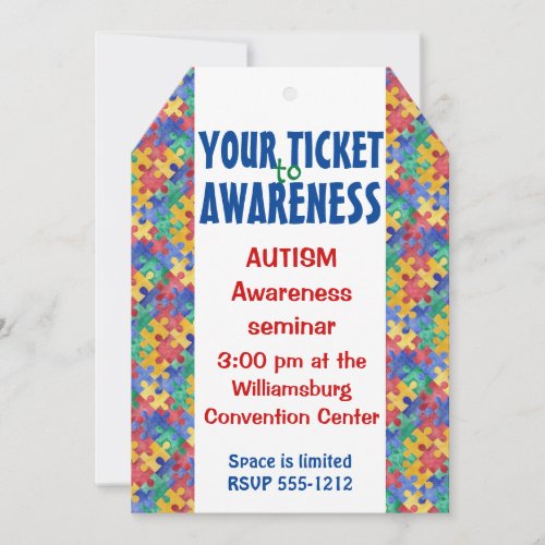 Autism Awareness puzzle ticket invitation