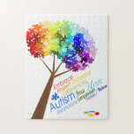 Autism Awareness Puzzle Tree<br><div class="desc">A tree with a rainbow of puzzle pieces makes for an attractive autism awareness symbol. Word art below the tree in bright colors make a bold statement. This design concept was created from discussions between two mothers with children diagnosed with pervasive developmental disorder. Autism is a complex disorder that needs...</div>