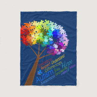 Autism Awareness Puzzle Tree with Words Fleece Blanket