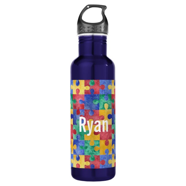 Autism awareness puzzle waterbottle stainless steel water bottle (Front)