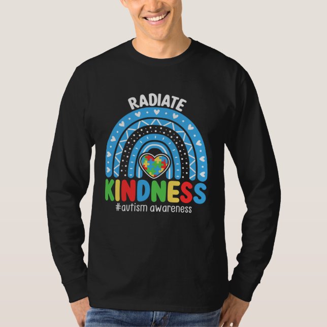 Autism Awareness Rainbow Blue Ribbon Autism Puzzle T-Shirt (Front)