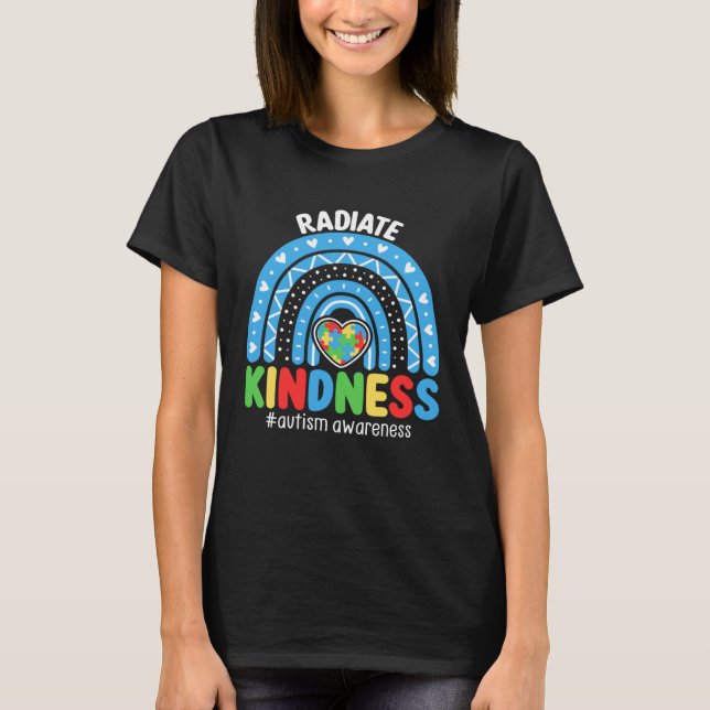 Autism Awareness Rainbow Blue Ribbon Autism Puzzle T-Shirt (Front)