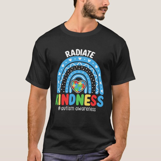 Autism Awareness Rainbow Blue Ribbon Autism Puzzle T-Shirt (Front)