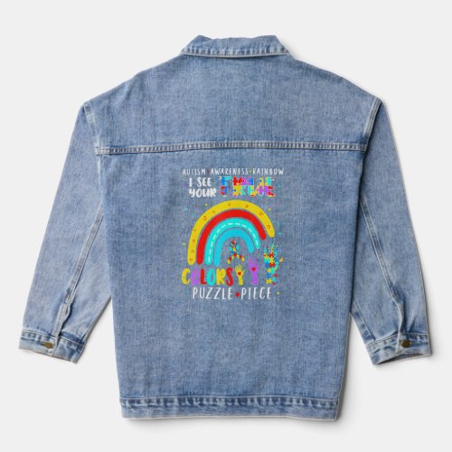 Autism Awareness Rainbow I See Your True Colors Pu Denim Jacket