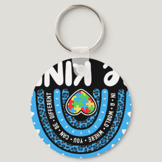 Autism Awareness Rainbow In April We Wear Blue Rib Keychain
