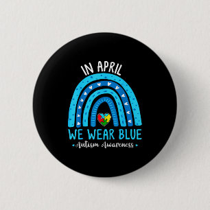 Autism awareness rainbow in april wear blue ribbon button