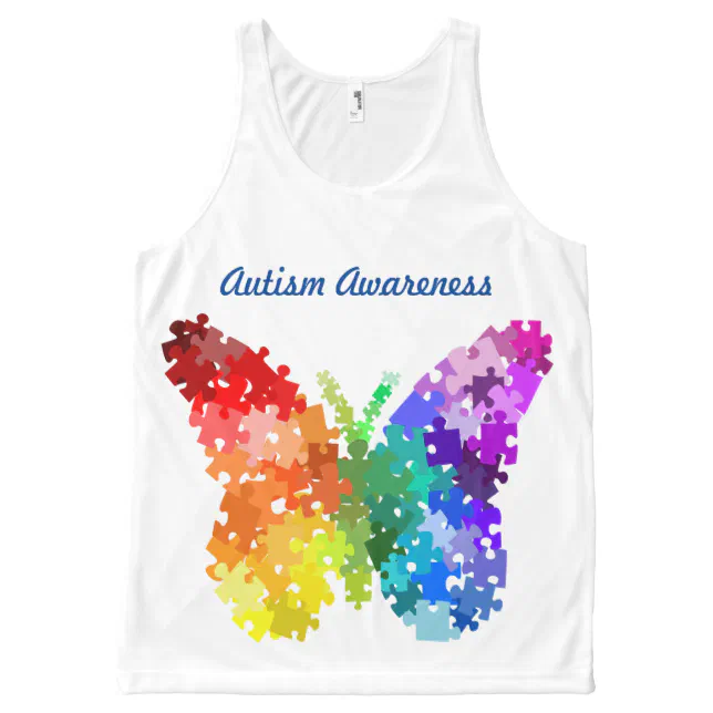 Autism Awareness Rainbow Puzzle Butterfly All-Over-Print Tank Top | Zazzle
