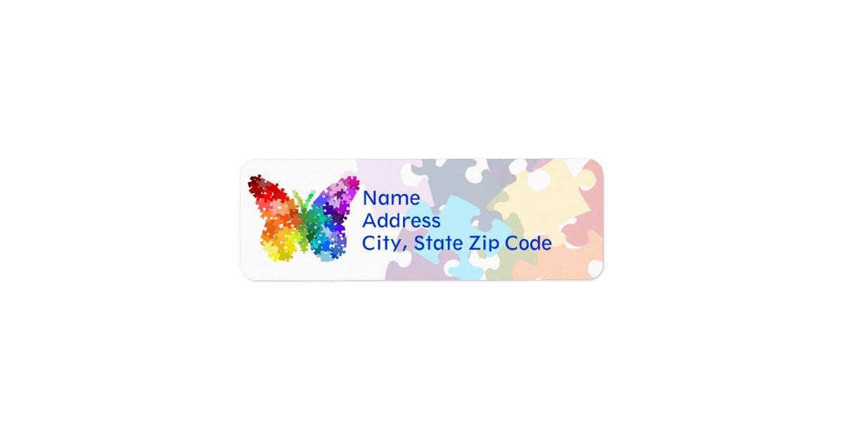 Autism Awareness Rainbow Puzzle Butterfly Label | Zazzle