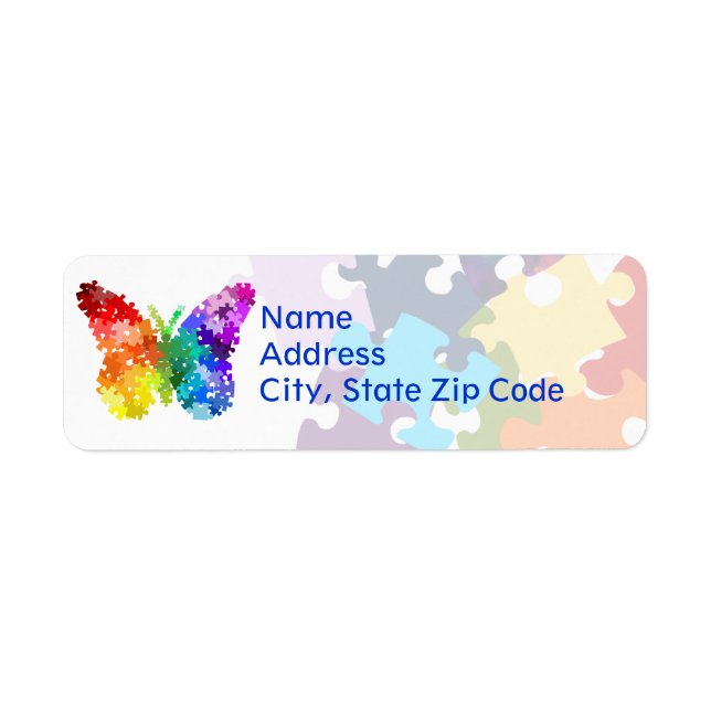 Autism Awareness Rainbow Puzzle Butterfly Label (Front)