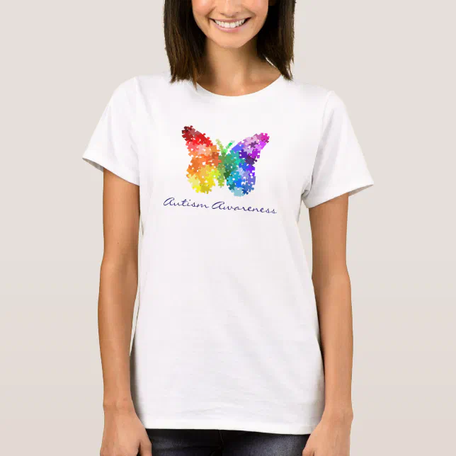 Autism Awareness Rainbow Puzzle Butterfly T-Shirt | Zazzle