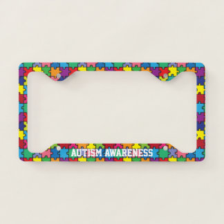 Autism Awareness Rainbow Puzzle Pattern License Plate Frame