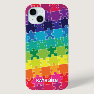 Autism Awareness Rainbow Puzzle Pieces iPhone 15 Plus Case