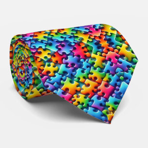 Autism Awareness Rainbow Puzzle Pieces Neck Tie