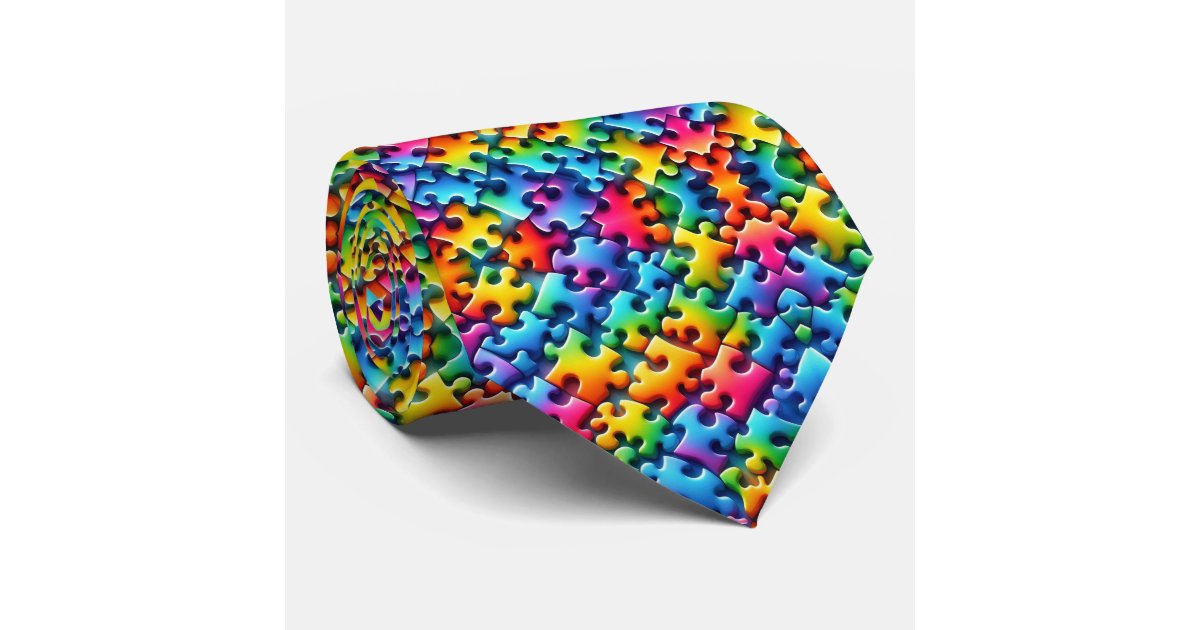 Autism Awareness Rainbow Puzzle Pieces Neck Tie | Zazzle