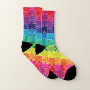 Autism Awareness Rainbow Puzzle Pieces Socks