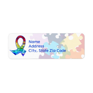 Autism Awareness Rainbow Puzzle Ribbon Label