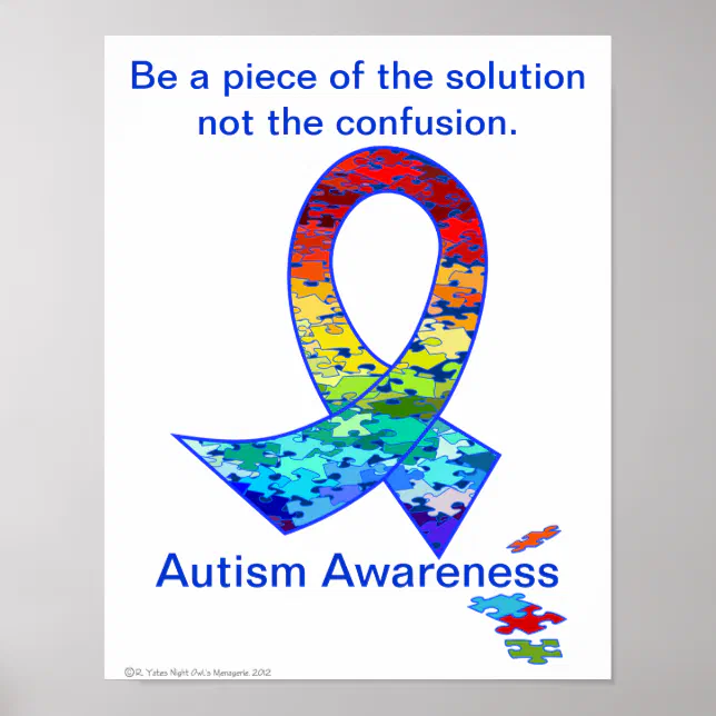 Autism Awareness Rainbow Puzzle Ribbon Poster | Zazzle