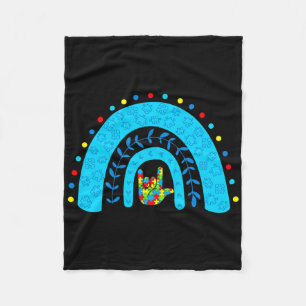 Autism Awareness Rainbow Support Puzzle Love Sign  Fleece Blanket