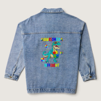 Autism Awareness Rawrsomely Different Dinosaur Din Denim Jacket