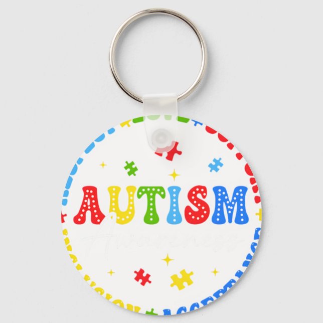 Autism Awareness Respect Love Support Blue Autism  Keychain (Front)