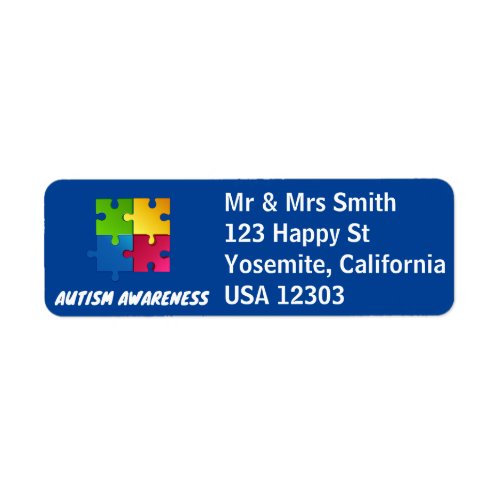 Autism Awareness Return Address Label in Blue