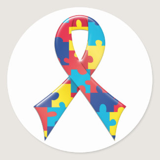 Autism Awareness Ribbon A4 Classic Round Sticker
