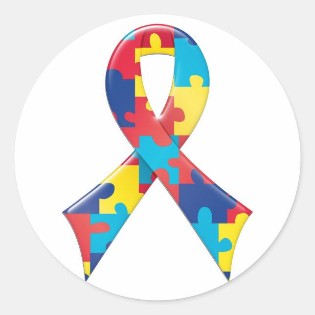 Autism Awareness Ribbon A4 Classic Round Sticker (Front)