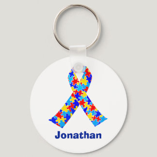 Autism Awareness Ribbon Blue Monogram Keychain