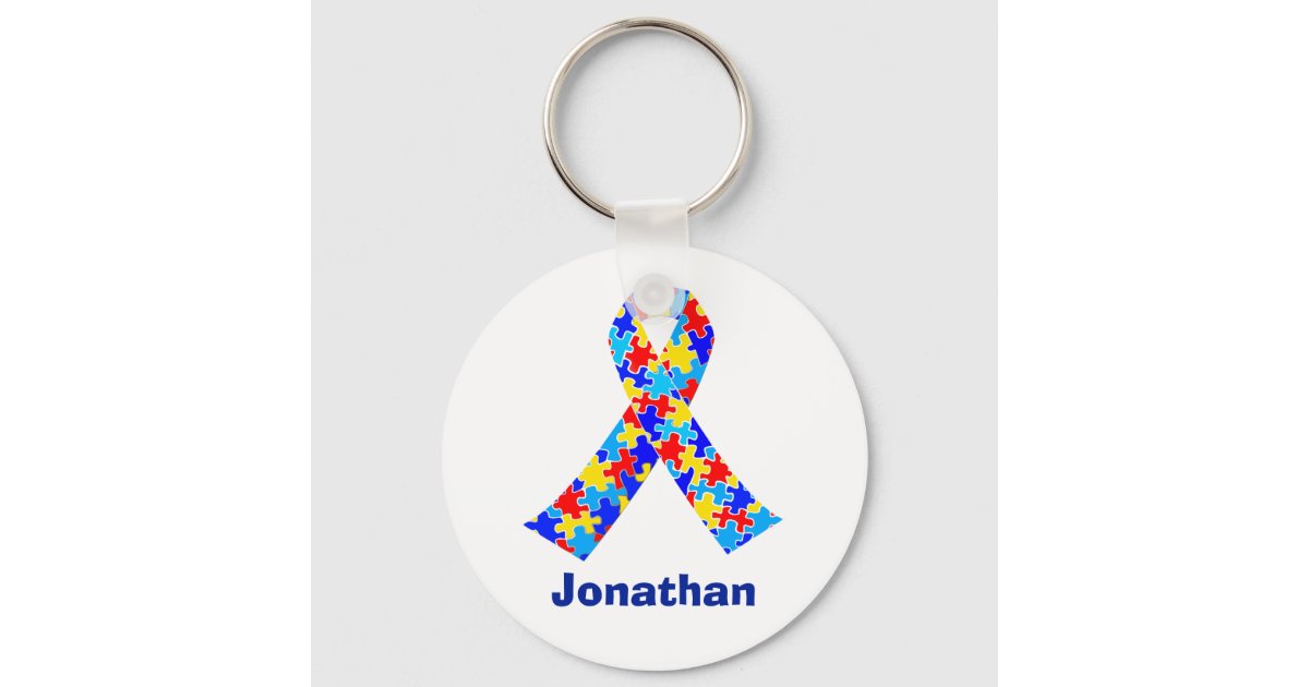 Autism Awareness Ribbon Blue Monogram Keychain | Zazzle