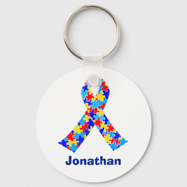 Autism Awareness Ribbon Blue Monogram Keychain | Zazzle