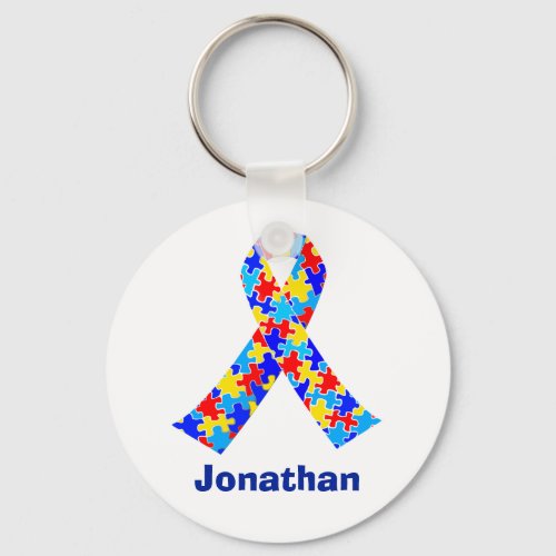 Autism Awareness Ribbon Blue Monogram Keychain