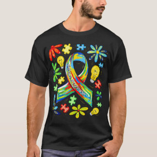 Autism Awareness Ribbon Boho Flower Support T-Shirt