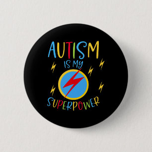 Autism Awareness Ribbon Boys Girls Kids Is My Supe Button