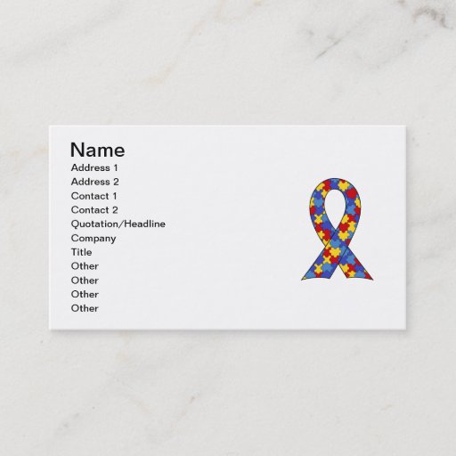 Customizable Autism Awareness  Ribbon Business Card Template