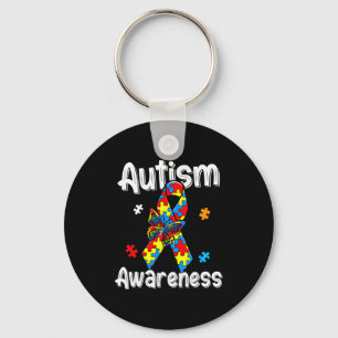 Autism awareness ribbon butterfly puzzle pieces keychain
