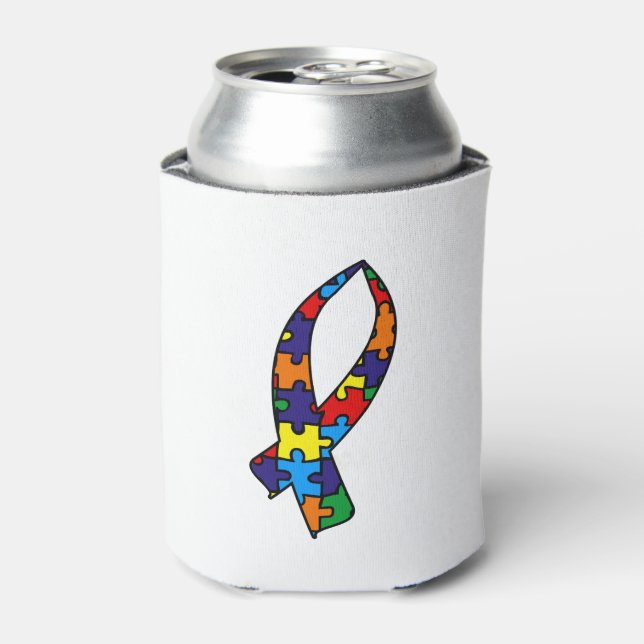 Autism Awareness Ribbon Can Cooler (Can Front)