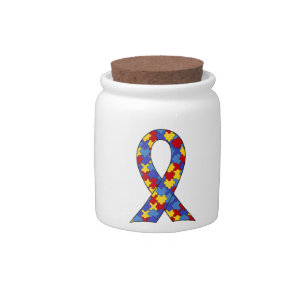 Autism Awareness  Ribbon Candy Jar