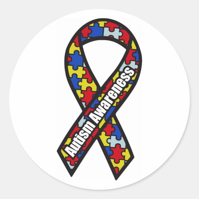 Autism Awareness Ribbon Classic Round Sticker (Front)