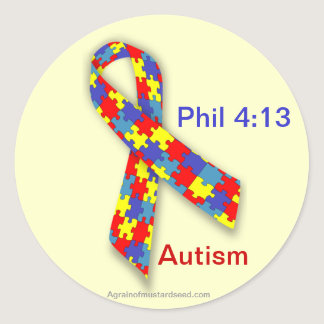 Autism Awareness Ribbon Classic Round Sticker