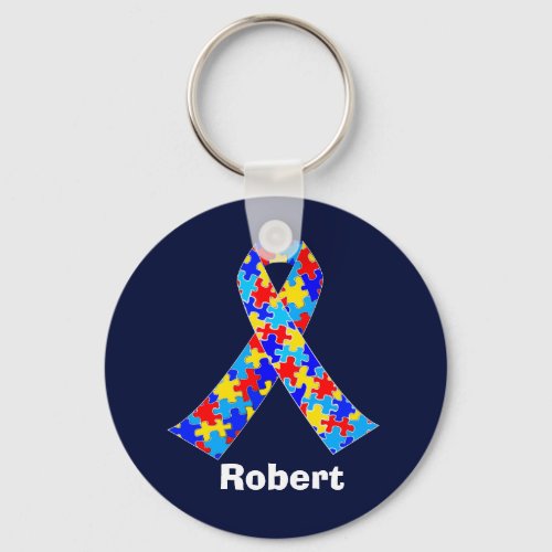 Autism Awareness Ribbon Custom Blue Monogram Keychain